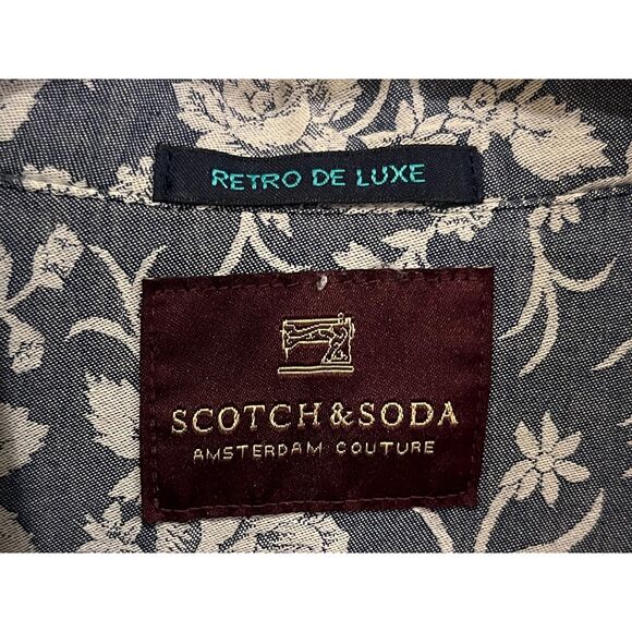 Scotch & Soda Blue Gray Retro Floral Button Up Shirt Top Mens Size Medium - Picture 3 of 9